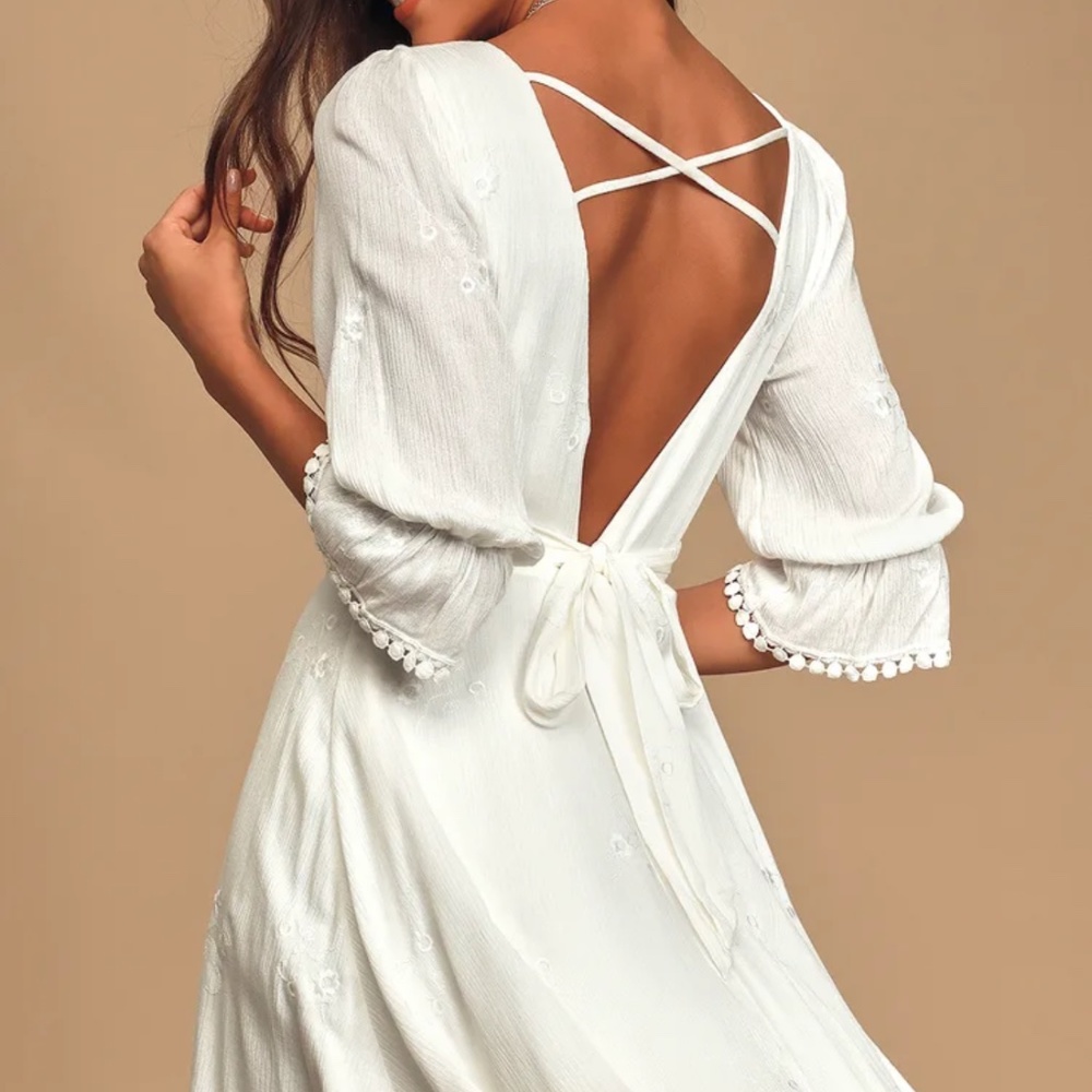 Lulu’s White Embroidered Backless Mini Dress - XS